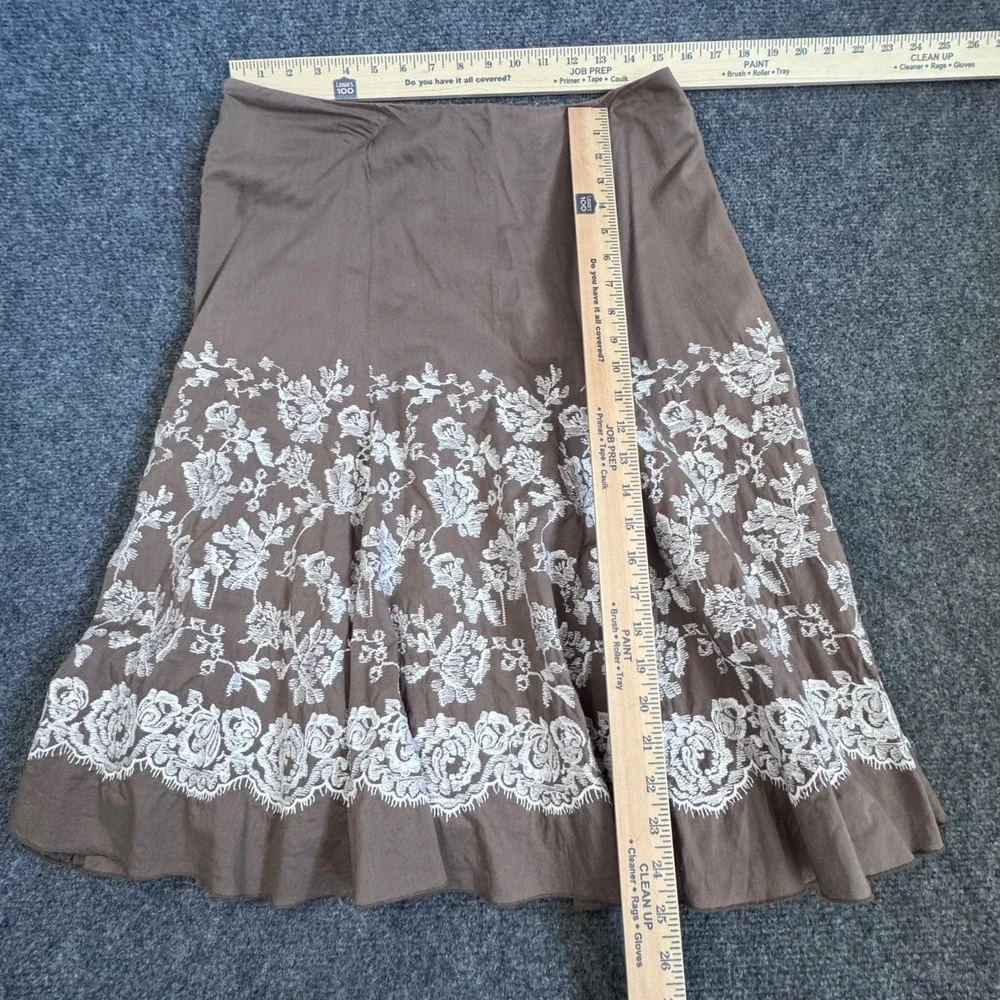 Karen‎ Kane Brown Cotton Floral Embroidered Midi Skirt 1L35523 Womens Size 8